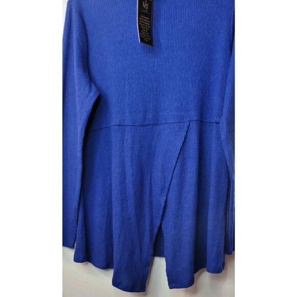 New DG2 by Diane Gilman Blue Turtle Neck Cozy Split Front Sweater size Large - Picture 4 of 8